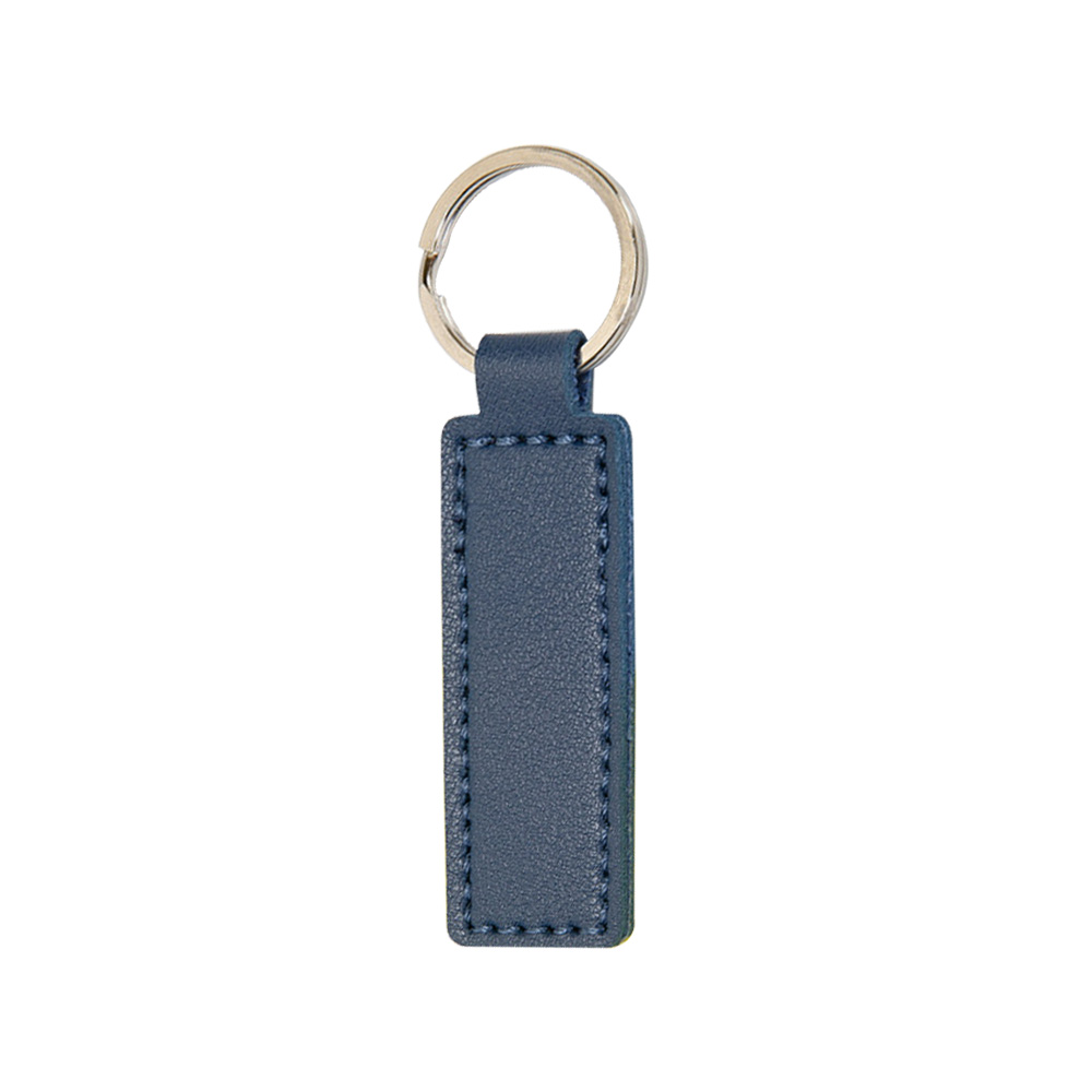 Personalized Rectangular PU Material Custom Leather Keychain Dark Blue