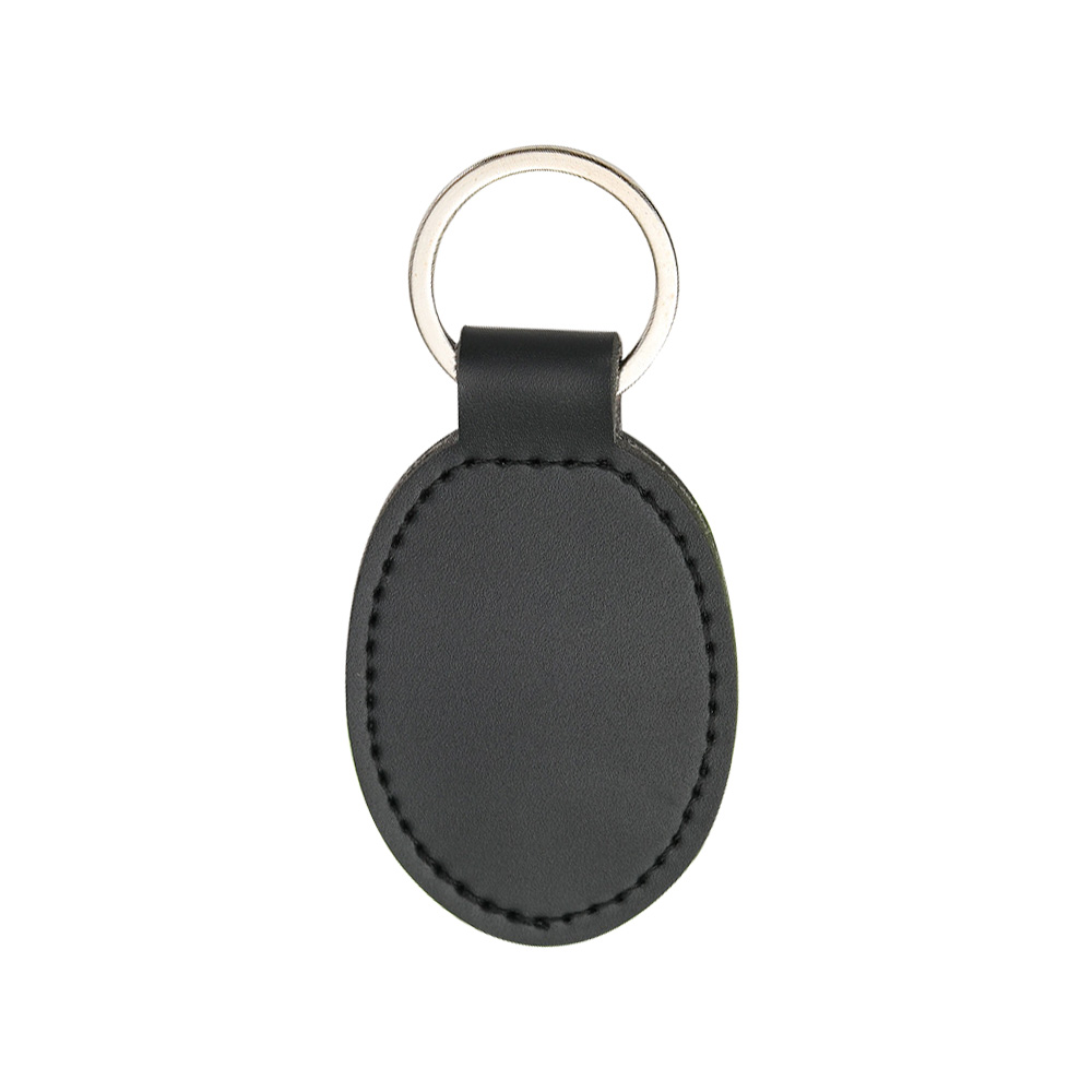 Promo Exquisite Oval PU Leather Customized Logo Keychains Black