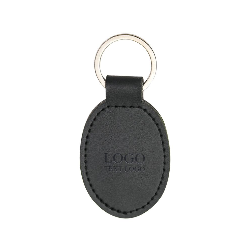 Promo Exquisite Oval PU Leather Customized Logo Keychains Black with Logo