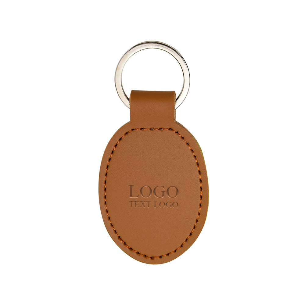 Promo Exquisite Oval PU Leather Customized Logo Keychains Brown with Logo