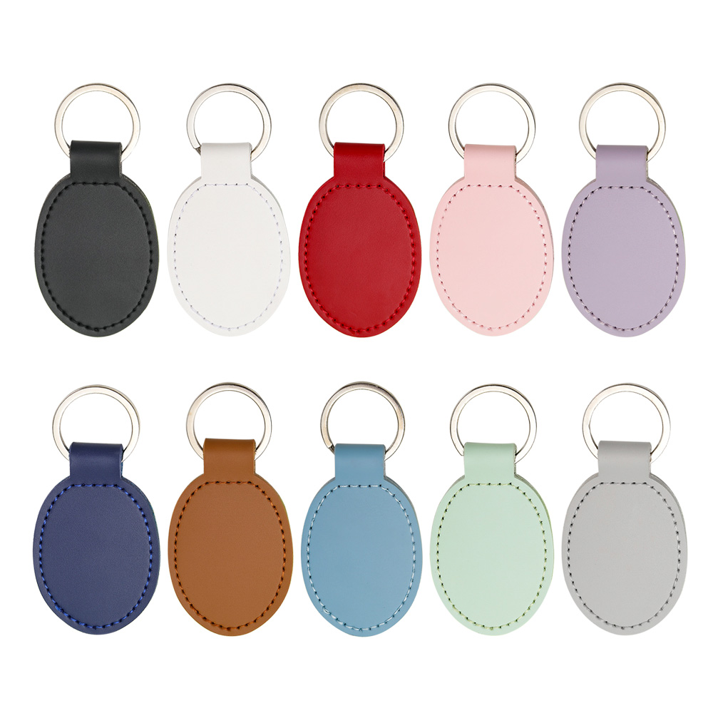 Promo Exquisite Oval PU Leather Customized Logo Keychains Combination Chart