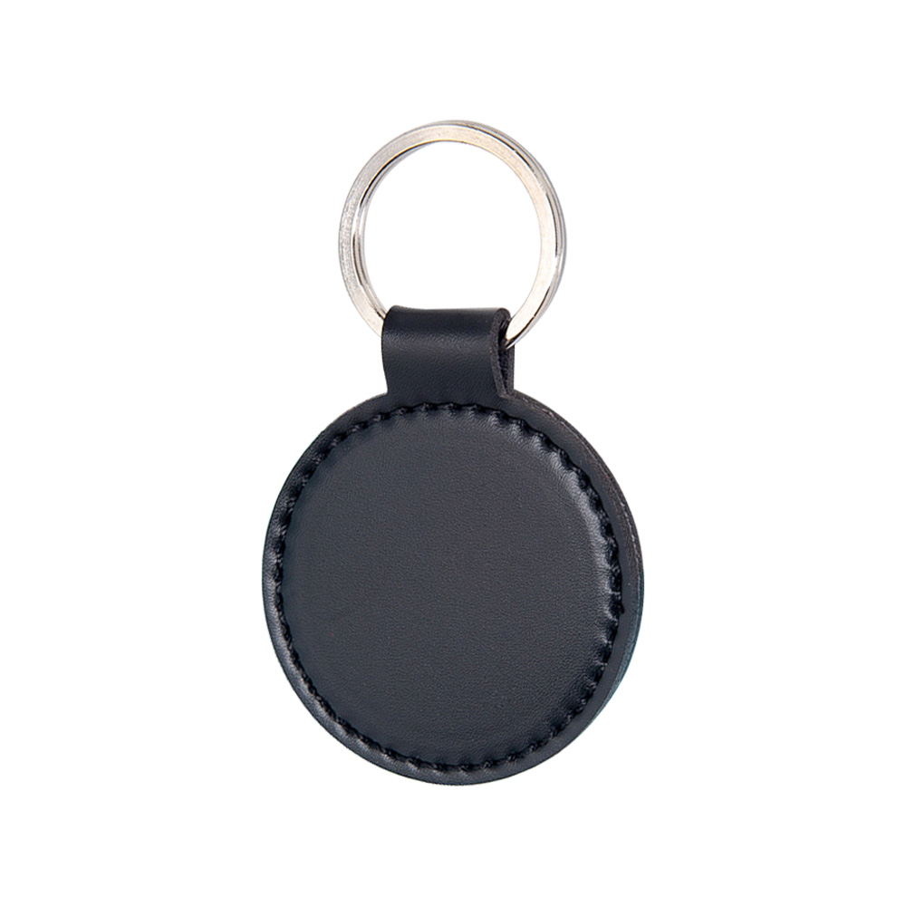 Promotional Retro Creative PU Round Leather Custom Keychain Black