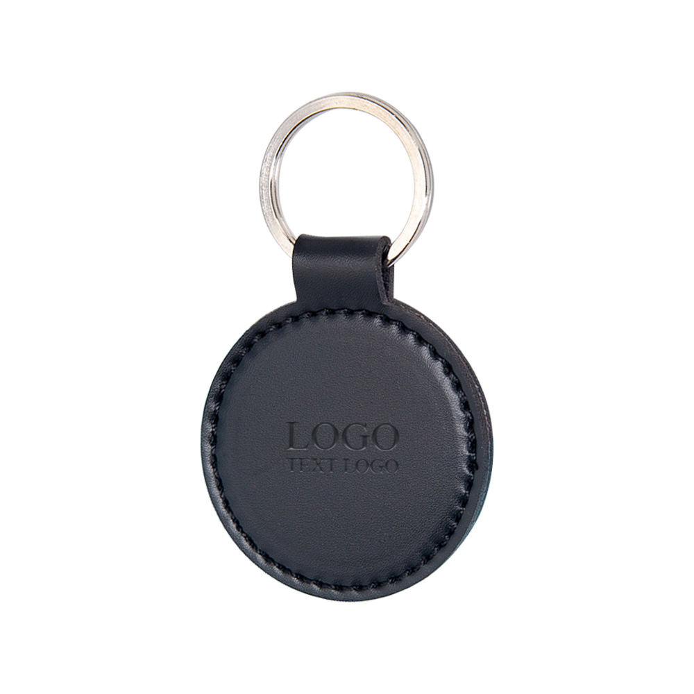 Promotional Retro Creative PU Round Leather Custom Keychain Black with Logo