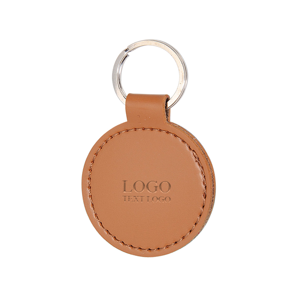 Promotional Retro Creative PU Round Leather Custom Keychain Brown with Logo