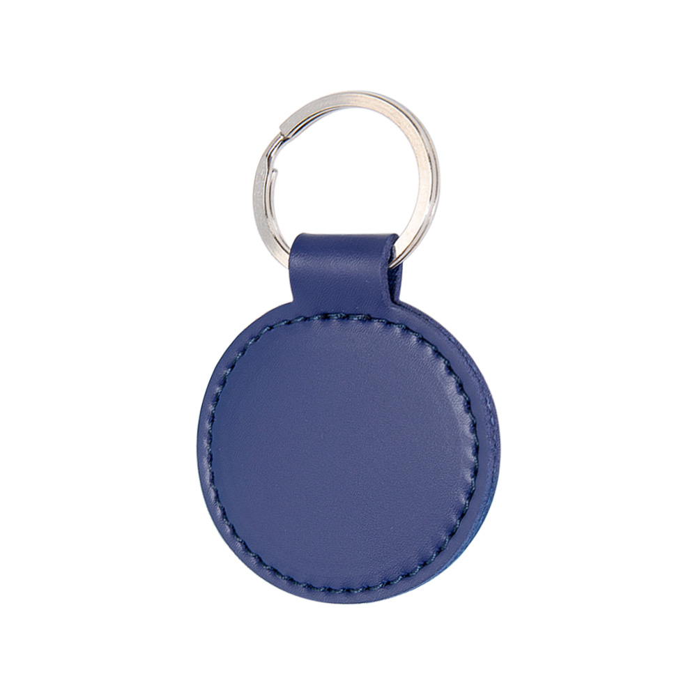 Promotional Retro Creative PU Round Leather Custom Keychain Dark Blue