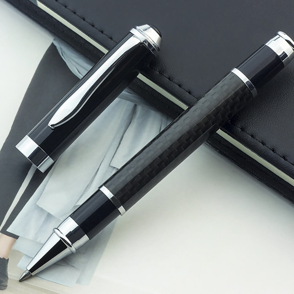 Custom Metal Carbon Fiber Roller Pen with Clip Cap 
