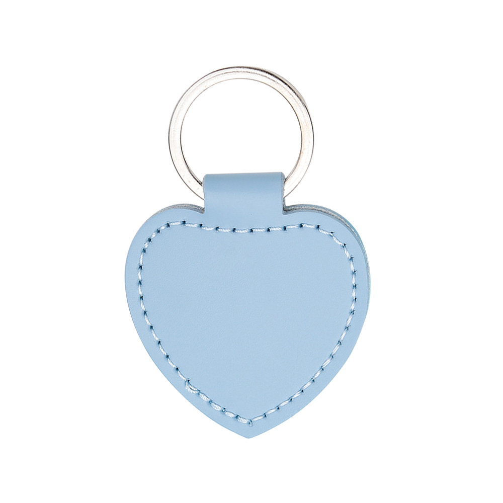 Customized Heart Shape PU Material Exquisite Leather Keychain Light Blue