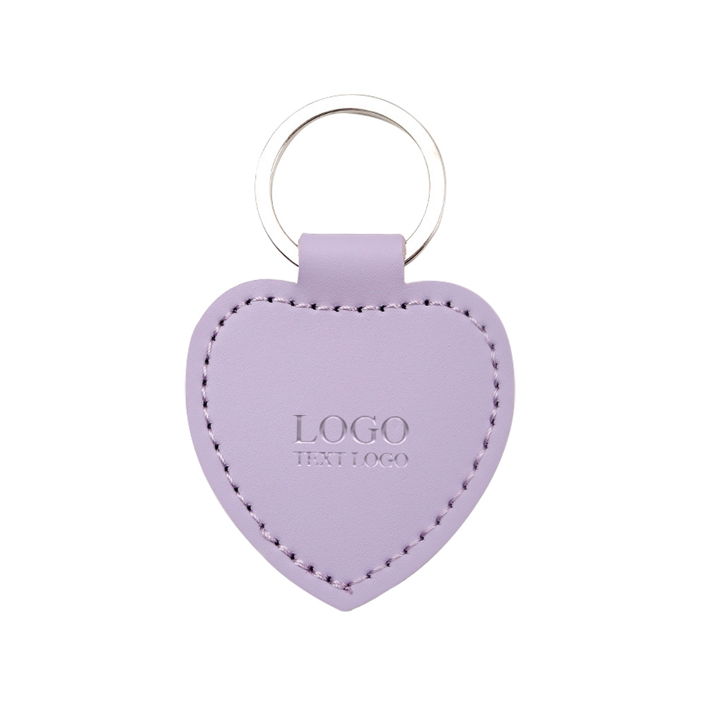 Customized Heart Shape PU Material Exquisite Leather Keychain lavender with Logo