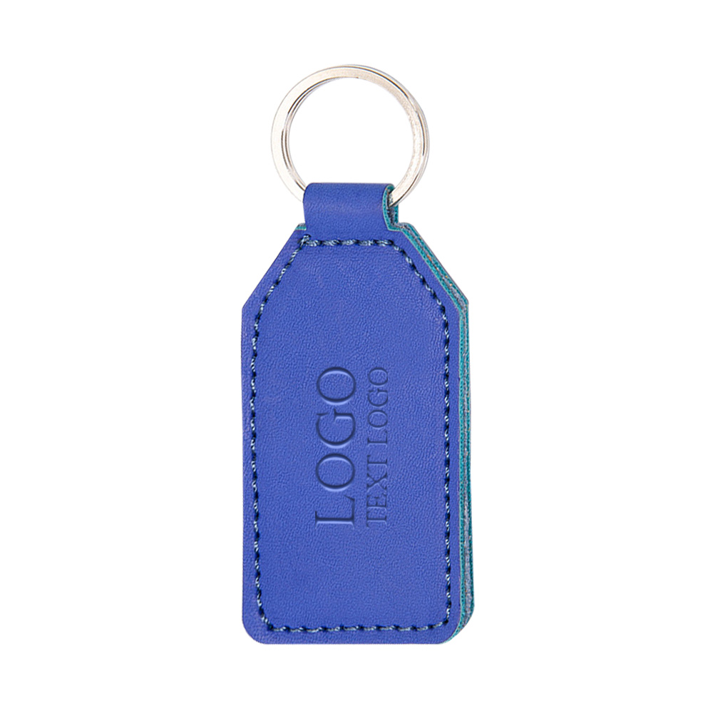 PU Leather Simple Retro Versatile Custom Keychains with Logo Blue with Logo