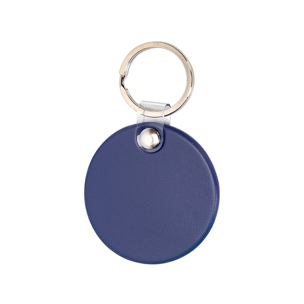 Promo Creative Round Macaron Color Leather Custom Keychains Dark Blue