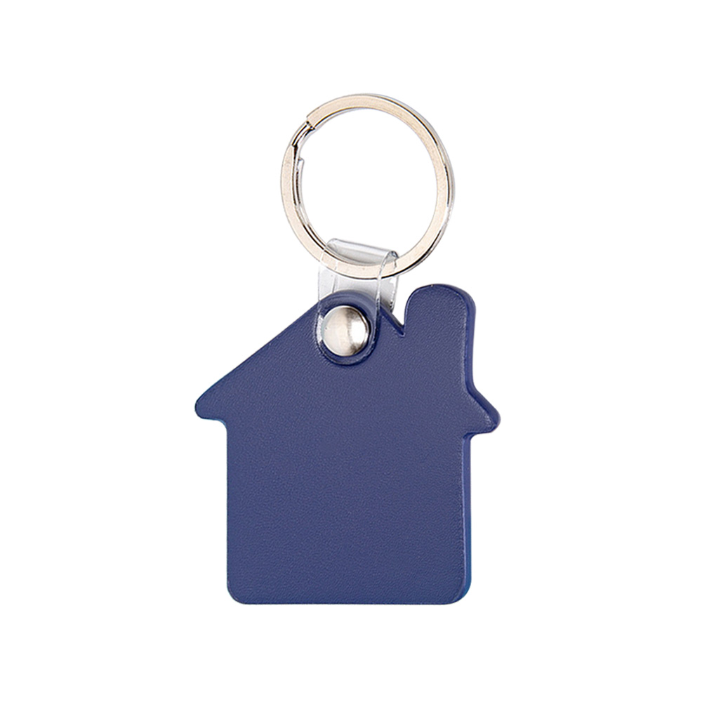Promo Simple House Shape Creative Leather Custom Keychains Dark Blue