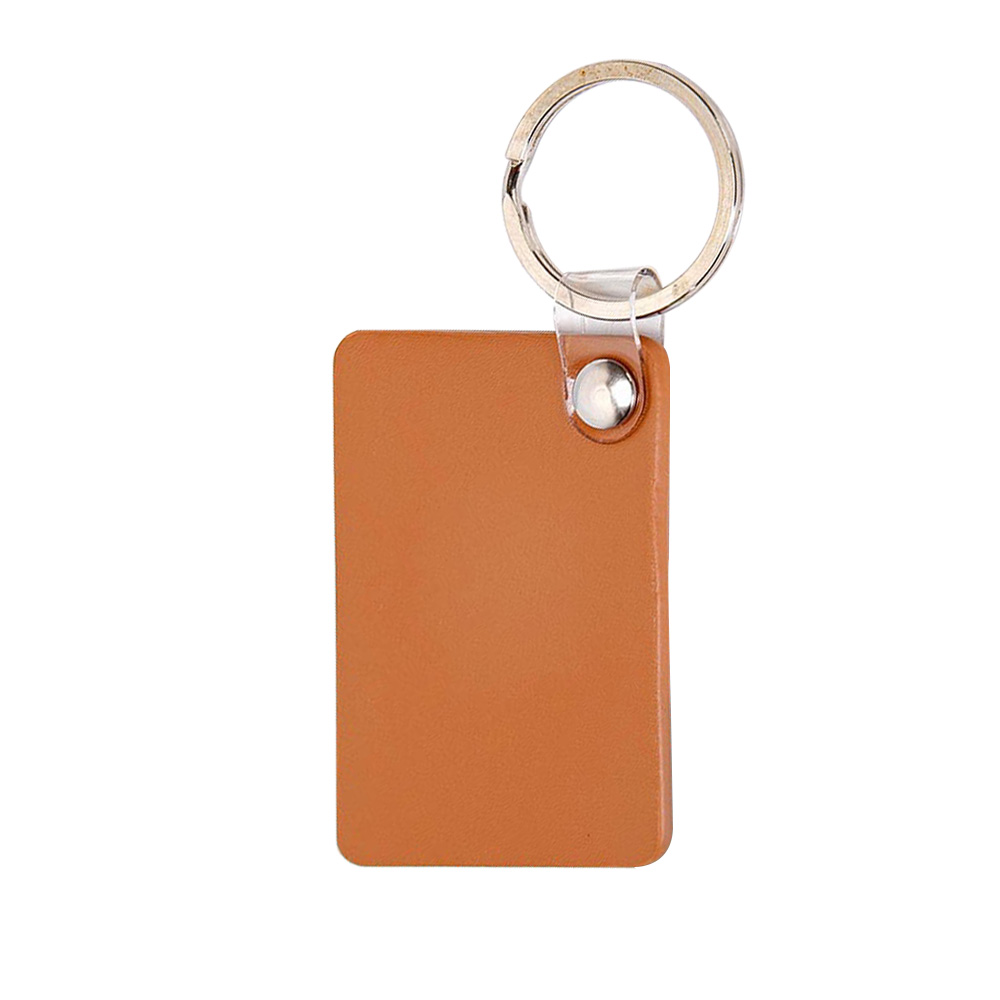 Rectangular Macaron Color Leather Customized Logo Keychains Brown