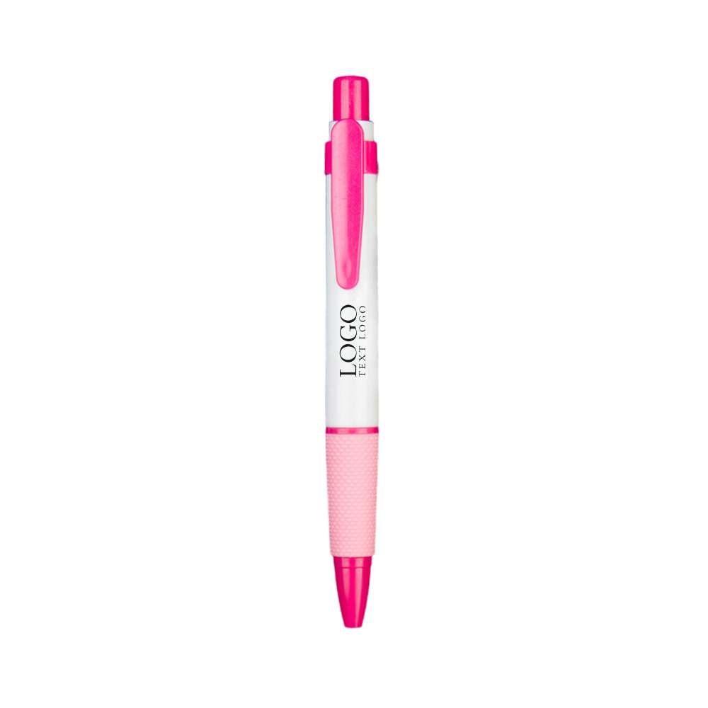 Customized Logo White Shaft Oil-Based Ballpoint Pen with logo-pink