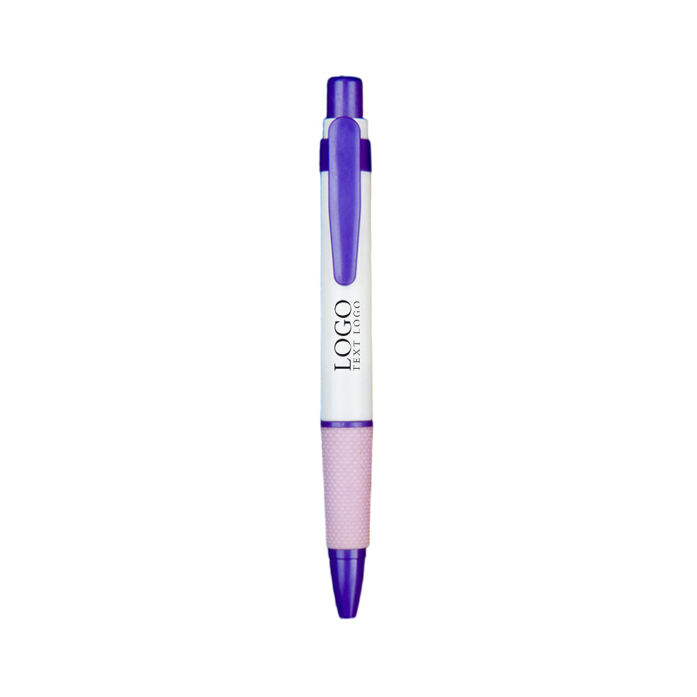 Customized Logo White Shaft Oil-Based Ballpoint Pen with logo-purple
