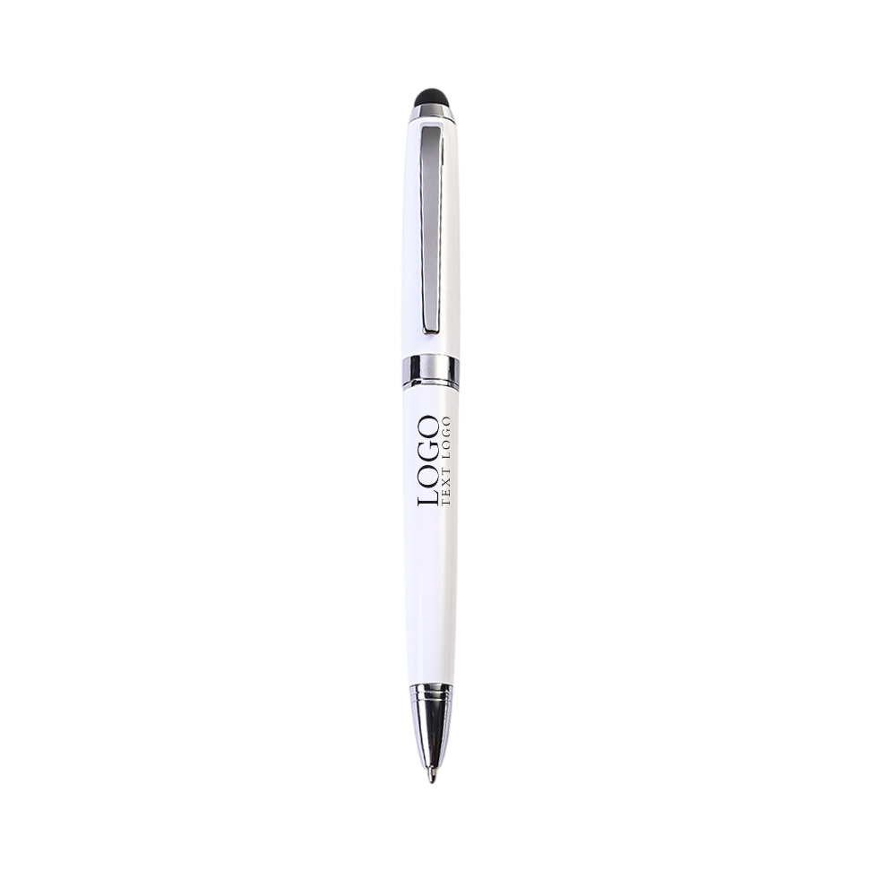 Metal Printable Logo Handwriting Touch Screen Ballpoint Pen with logo-white