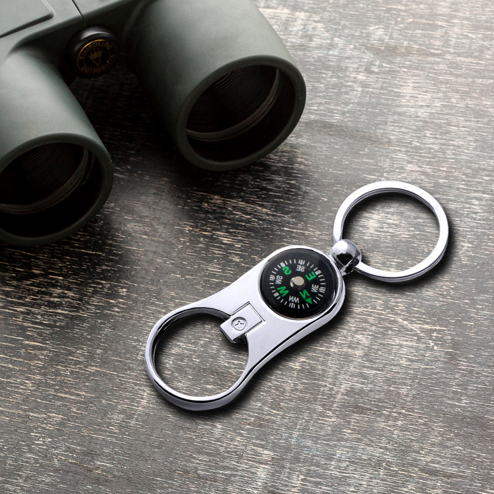 Costom Metal Compass and Bottle Opener Keychains silver