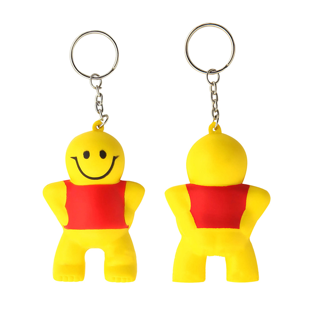 Mini Yellow Smiling man Personalized Customized Logo Keychain Yellow and Red
