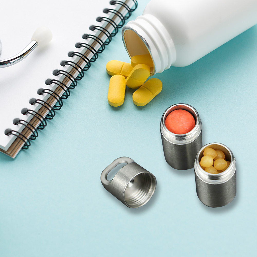 Personalized Stainless Steel Travel Refill Mini Medicine Bottle Keychains