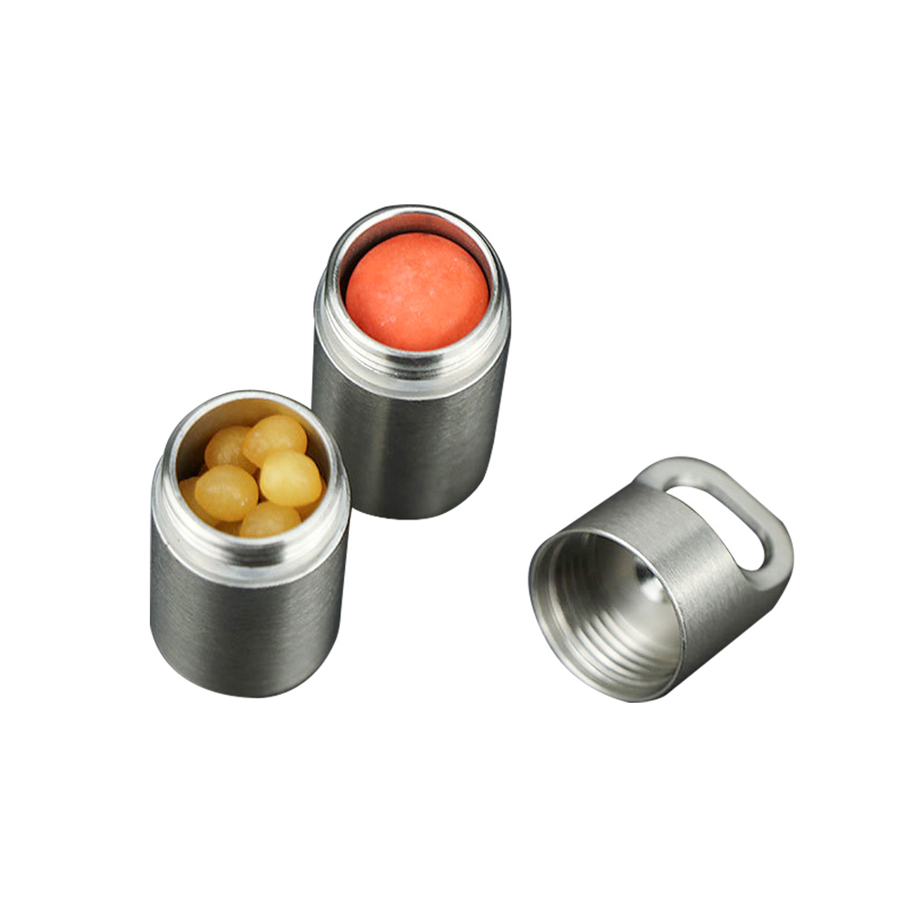 Stainless Steel Travel Refill Mini Medicine Bottle Keychain Silver