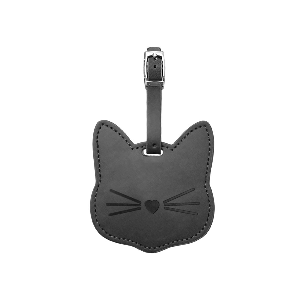 Cute Cat Anti Lost Leather Luggage Tags black