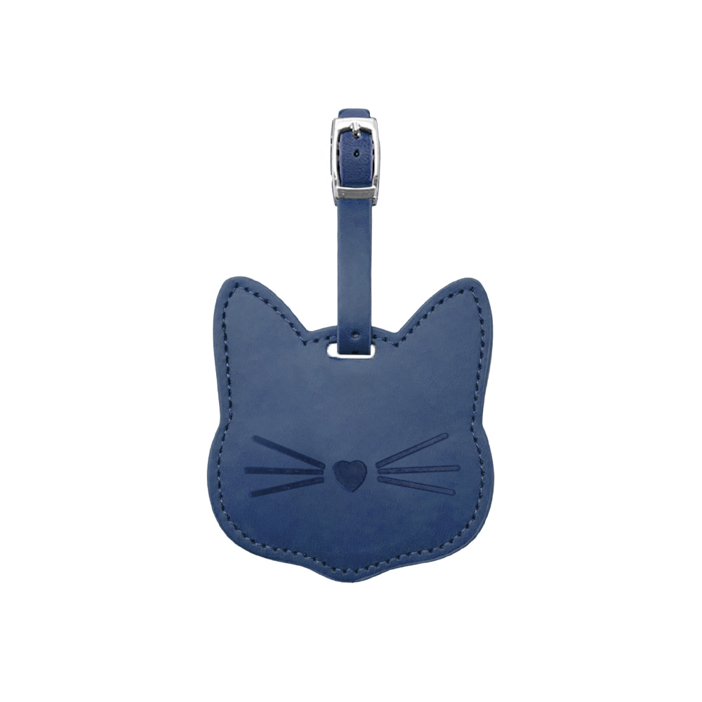 Cute Cat Anti Lost Leather Luggage Tags blue