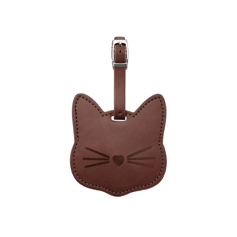 Cute Cat Anti Lost Leather Luggage Tags dark brown