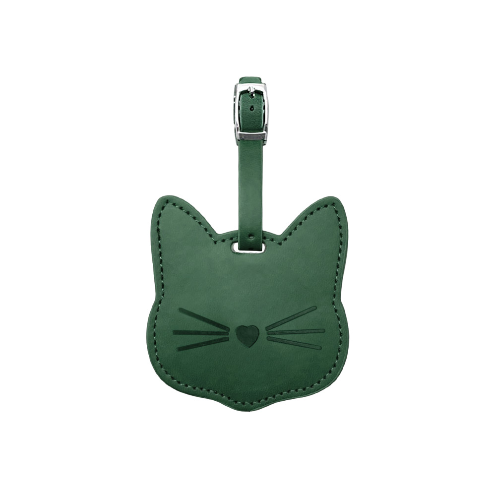 Cute Cat Anti Lost Leather Luggage Tags green