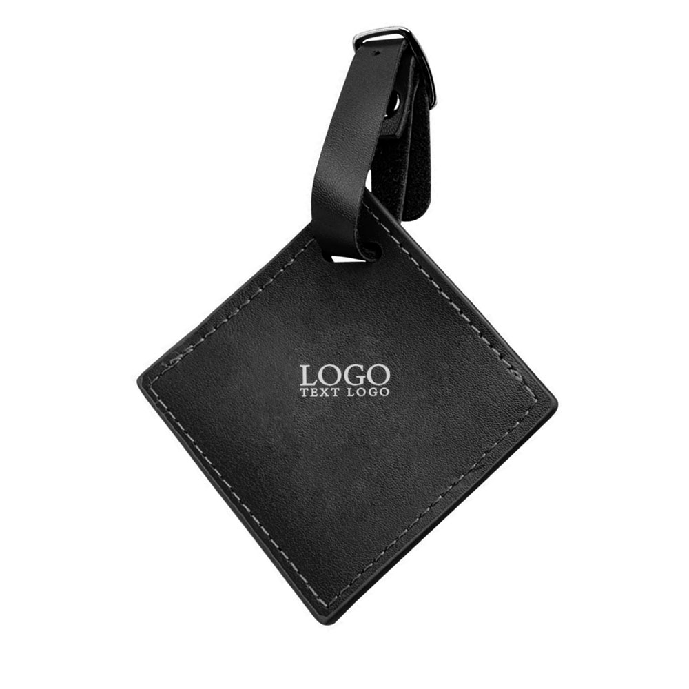 Creative Square Leather Luggage Tags Black With Logo