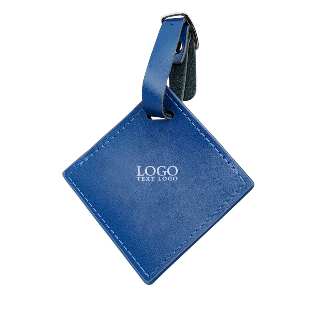 Creative Square Leather Luggage Tags Blue with Logo