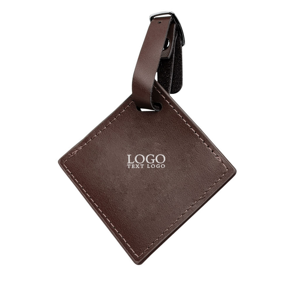 Creative Square Leather Luggage Tags Brown with Logo