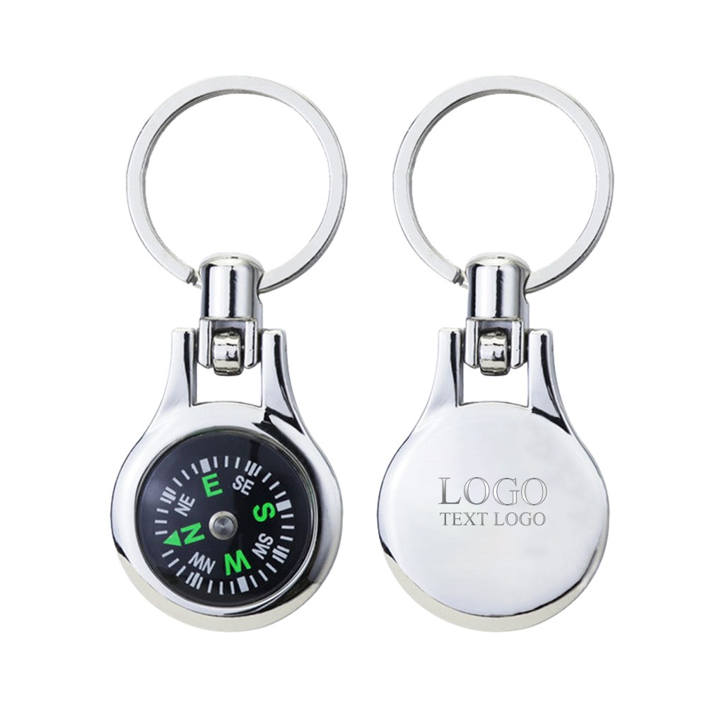 Custom Promotional Metal Drop Shape Compass Keychain with logo
