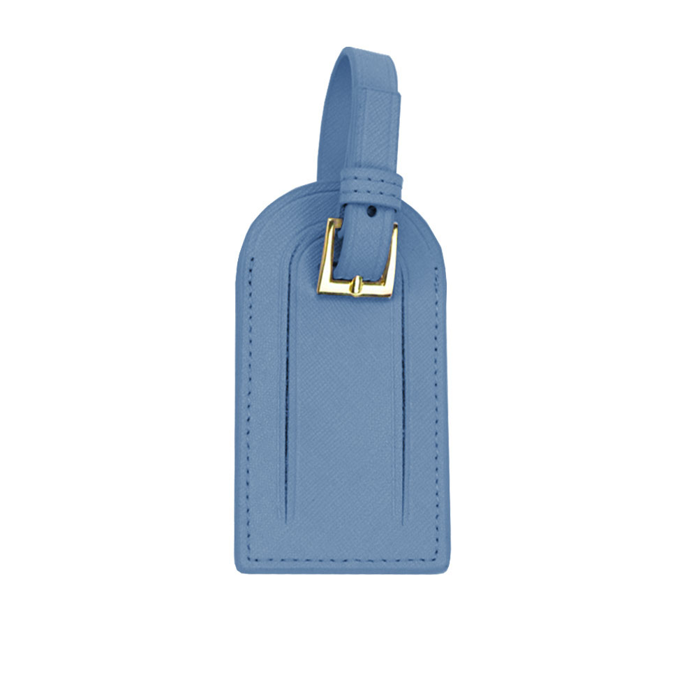 Genuine Leather Travel Luggage Tag Light Blue