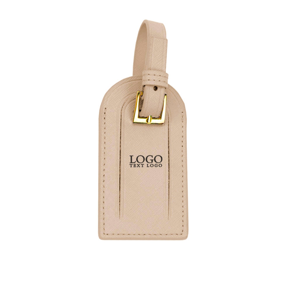 Genuine Leather Travel Luggage Tag Light Tan with Logo