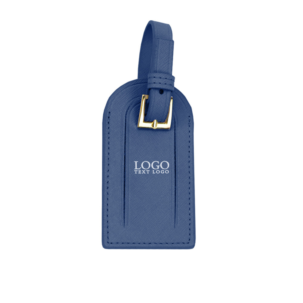 Genuine Leather Travel Luggage Tag Navy Blue with Logo