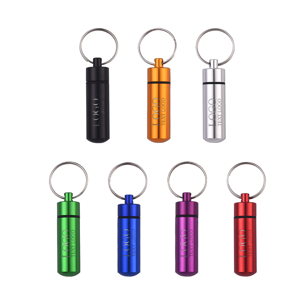 Round Three-compartment Metal Pill Box Keychain all with logo