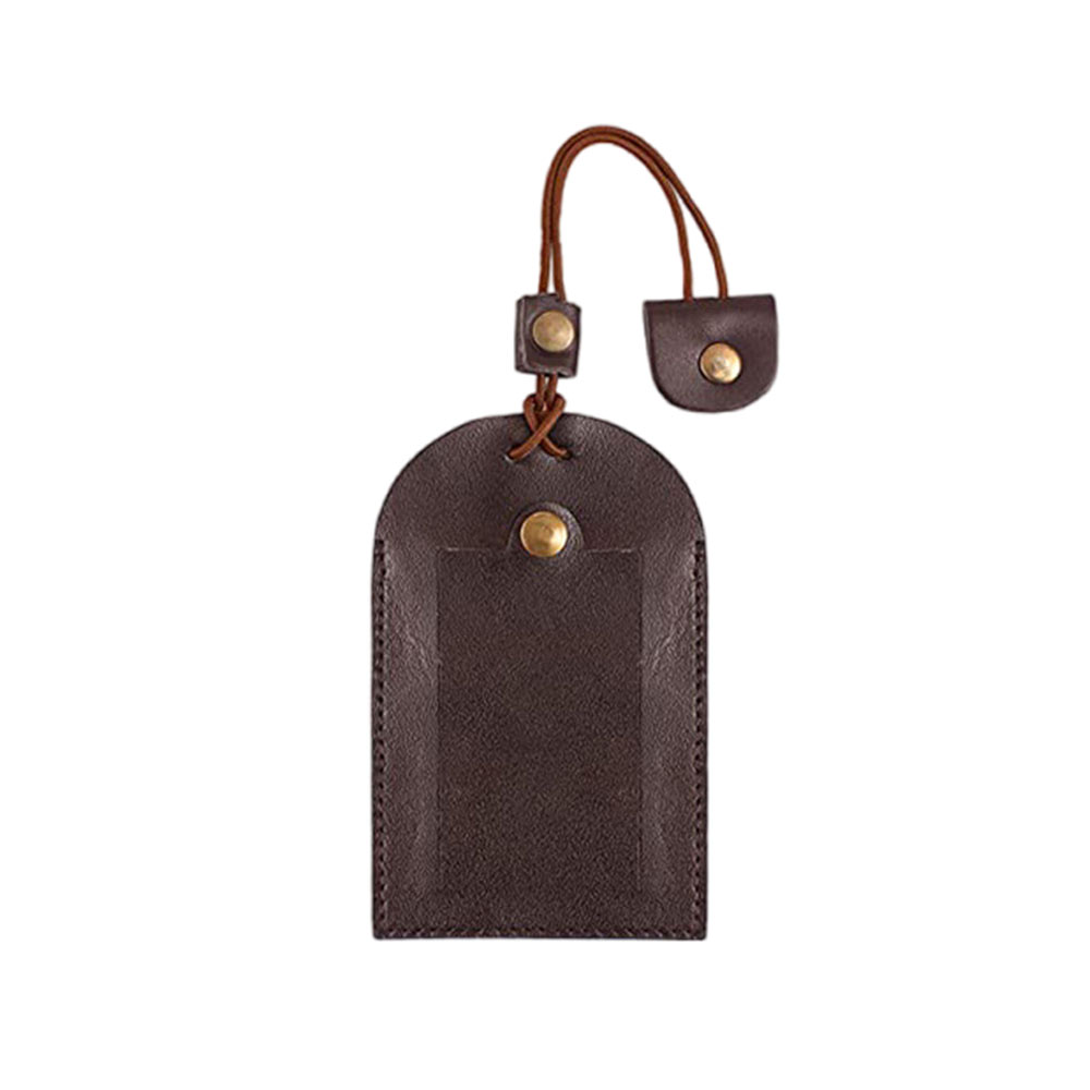Tied String Vintage Genuine Leather Luggage Tags Dark Coffee