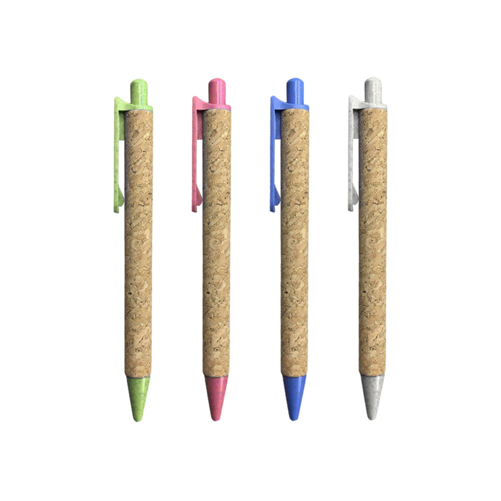 Customized wood grain straw cork click ballpoint pen
