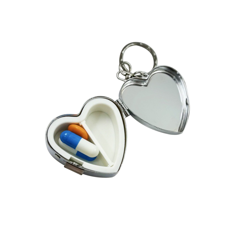 Metal Heart Pill Box Keychain