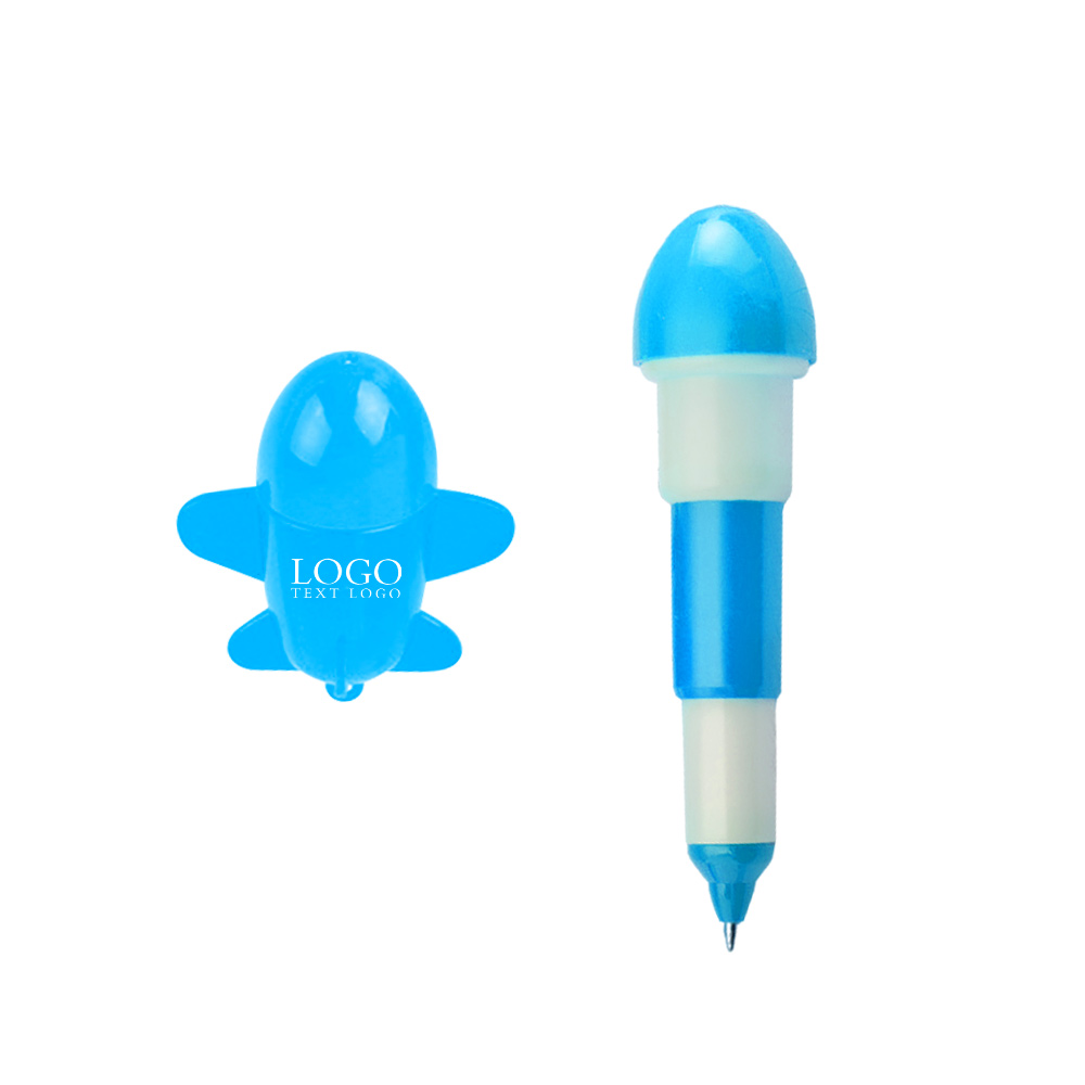 Customizable Logo Cartoon Plastic Airplane Pen with logo-blue