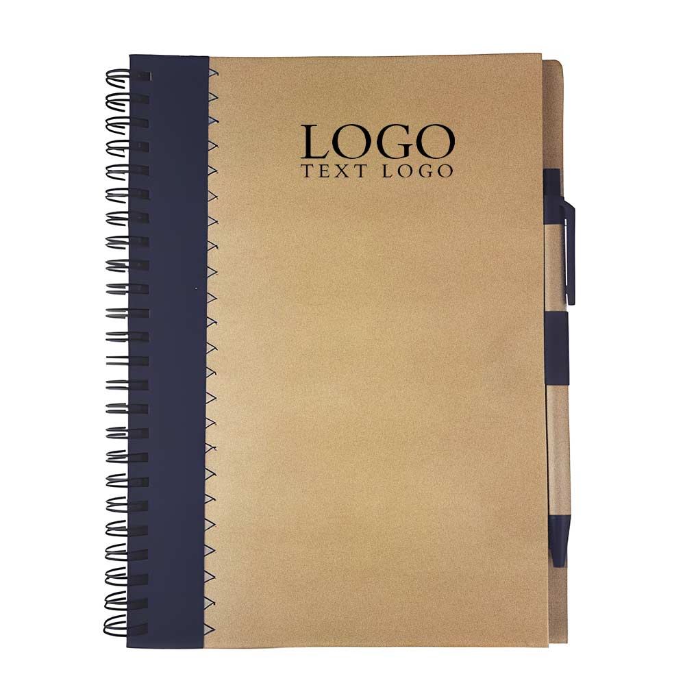 Multicolor spiraalvormig zakelijk notitieboek met balpen donkerblauw met logo
