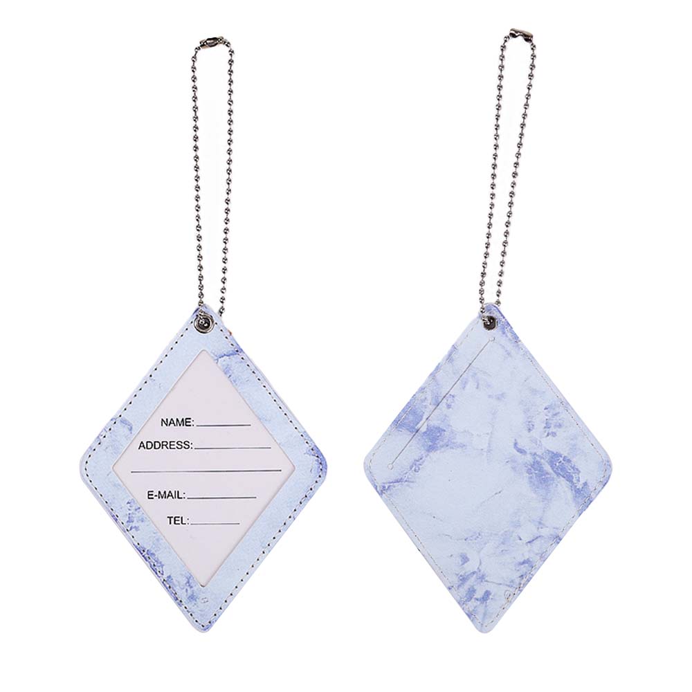 Blue PU Leather Marble Pattern Rhombic Luggage Tags Front and Back
