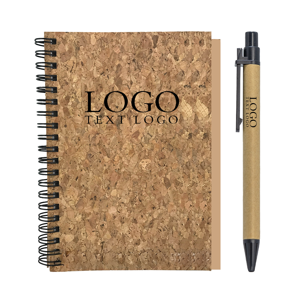Kurken omslag notitieboek steno notitieblok houtkleur met logo Kurken omslag notitieboek steno notitieblok houtkleur met logo
