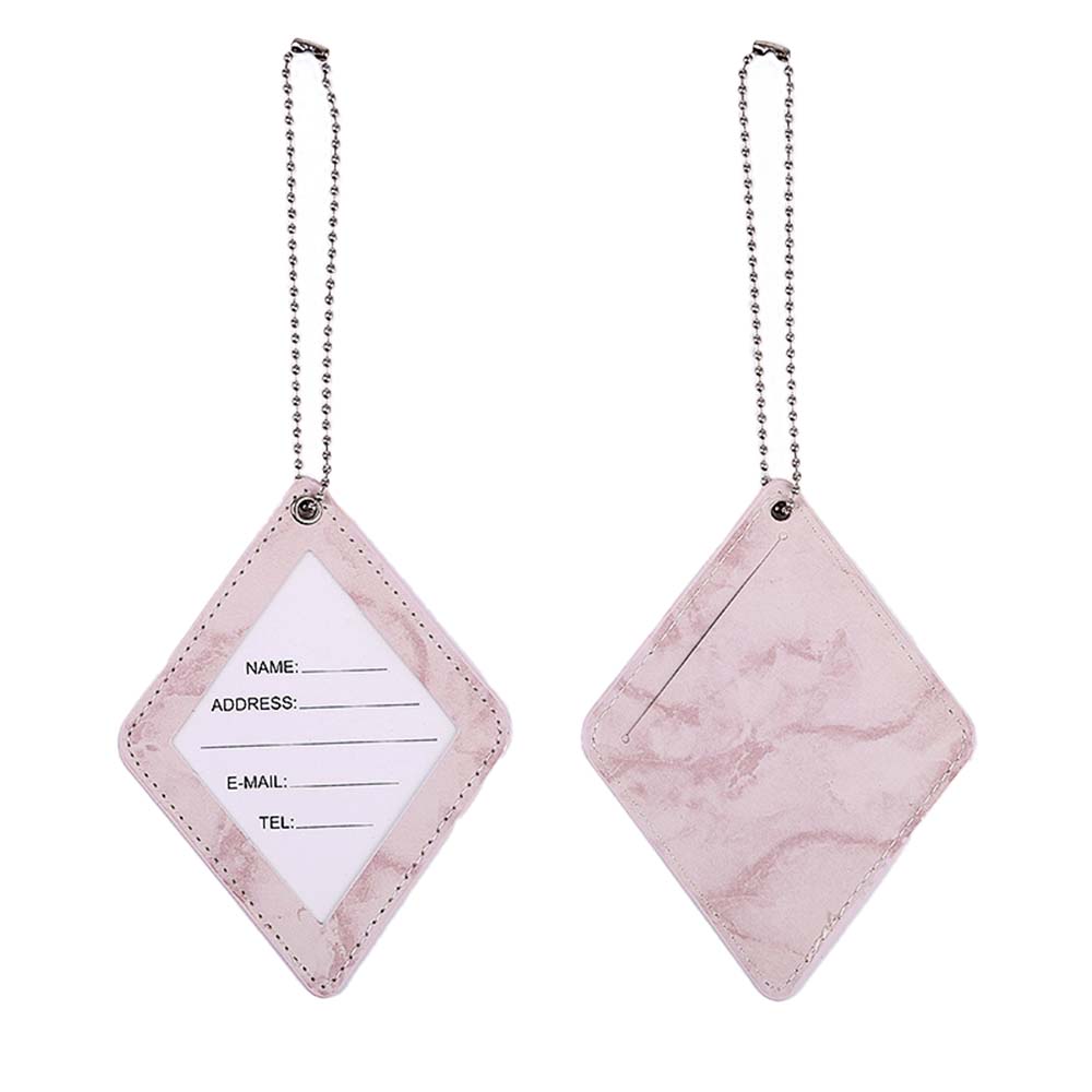 Dark Red PU Leather Marble Pattern Rhombic Luggage Tags Front and Back