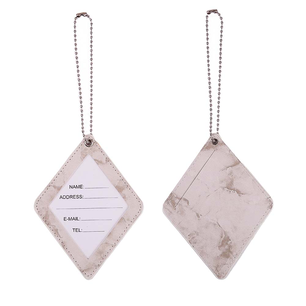 Earth Gray PU Leather Marble Pattern Rhombic Luggage Tags Front and Back