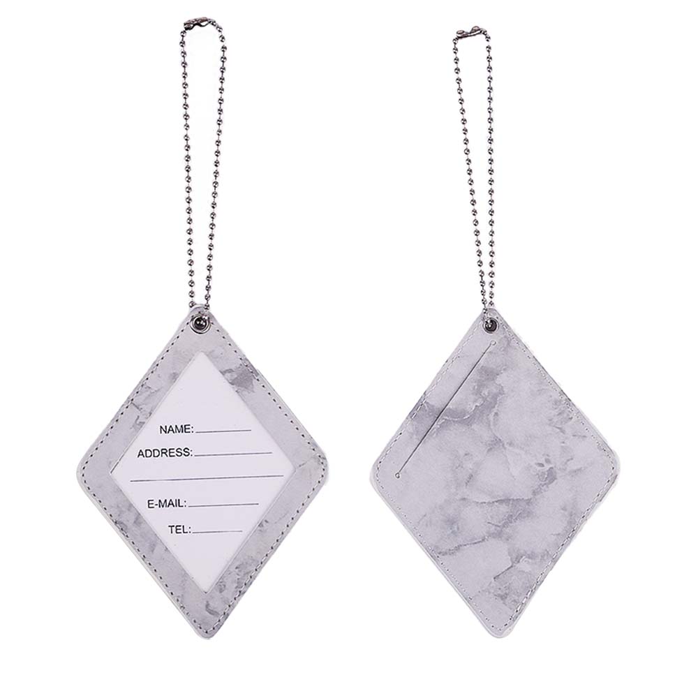 Gray PU Leather Marble Pattern Rhombic Luggage Tags Front and Back