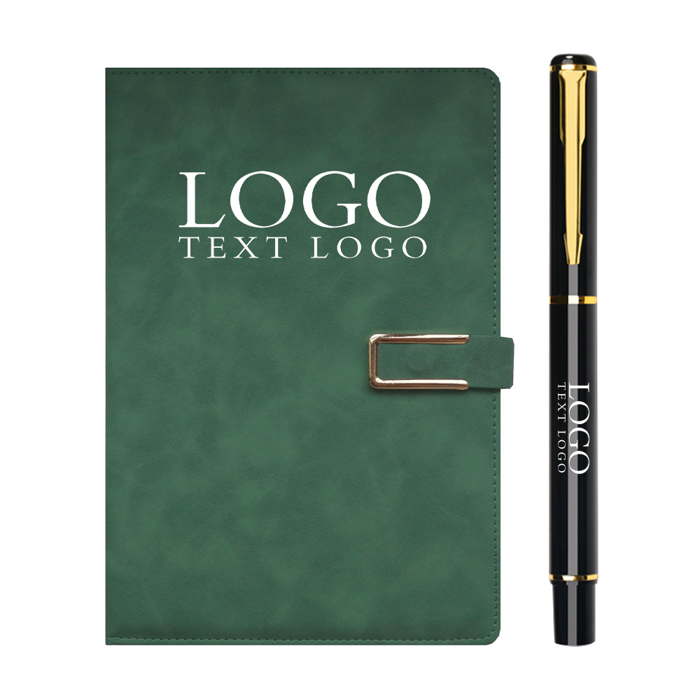 Skin Sensitive Leather Magnetic Buckle Notebook Dark Green With Logo