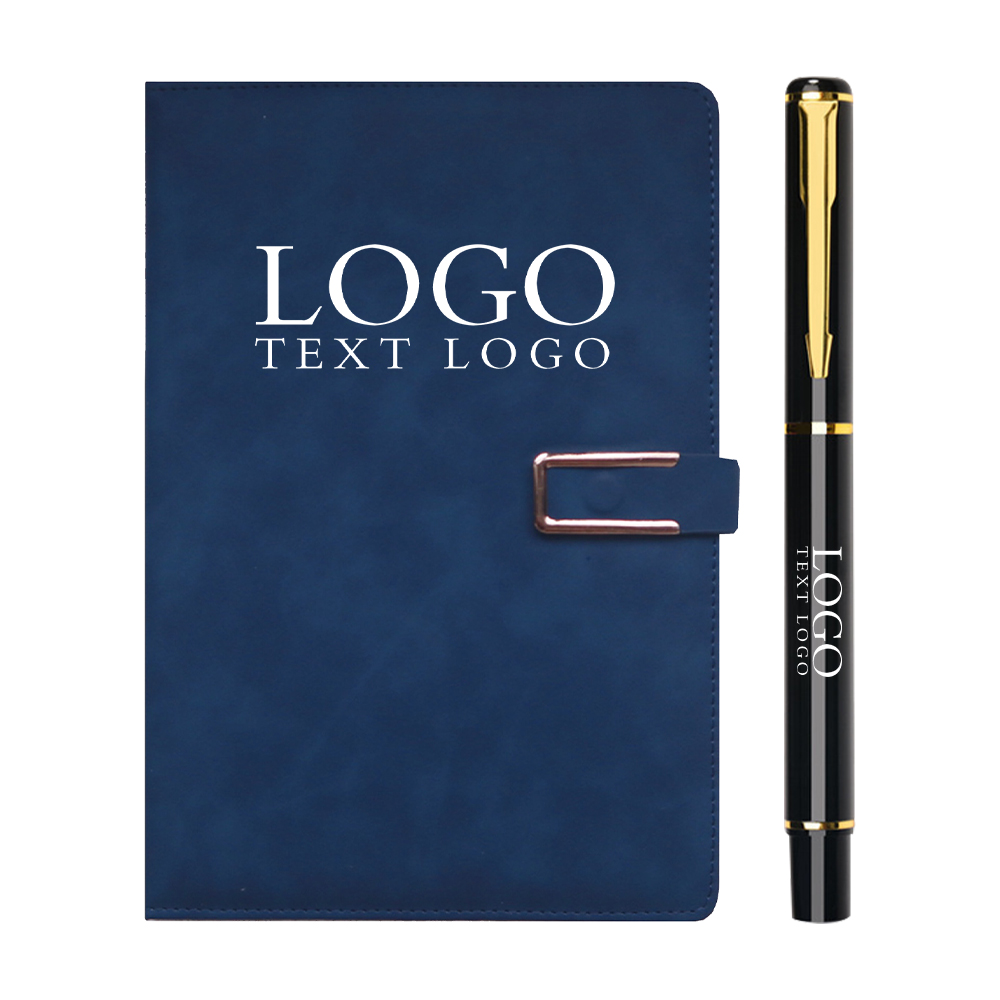 Skin Sensitive Leather Magnetic Buckle Notebook Navy Blue with Logo