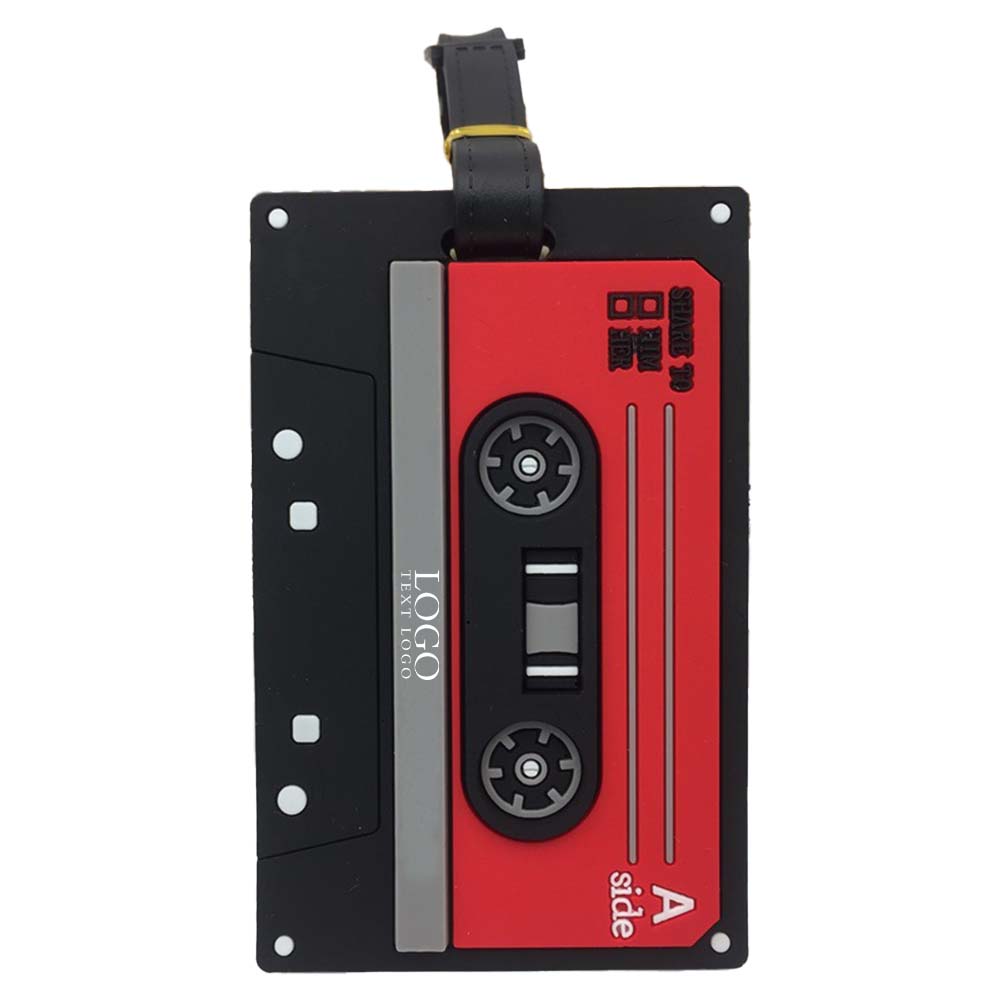 Black and Red PVC Soft Audio Tape Luggage Tags with Logo