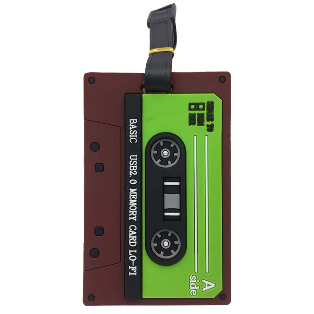 Brown and Green PVC Soft Audio Tape Luggage Tags Text