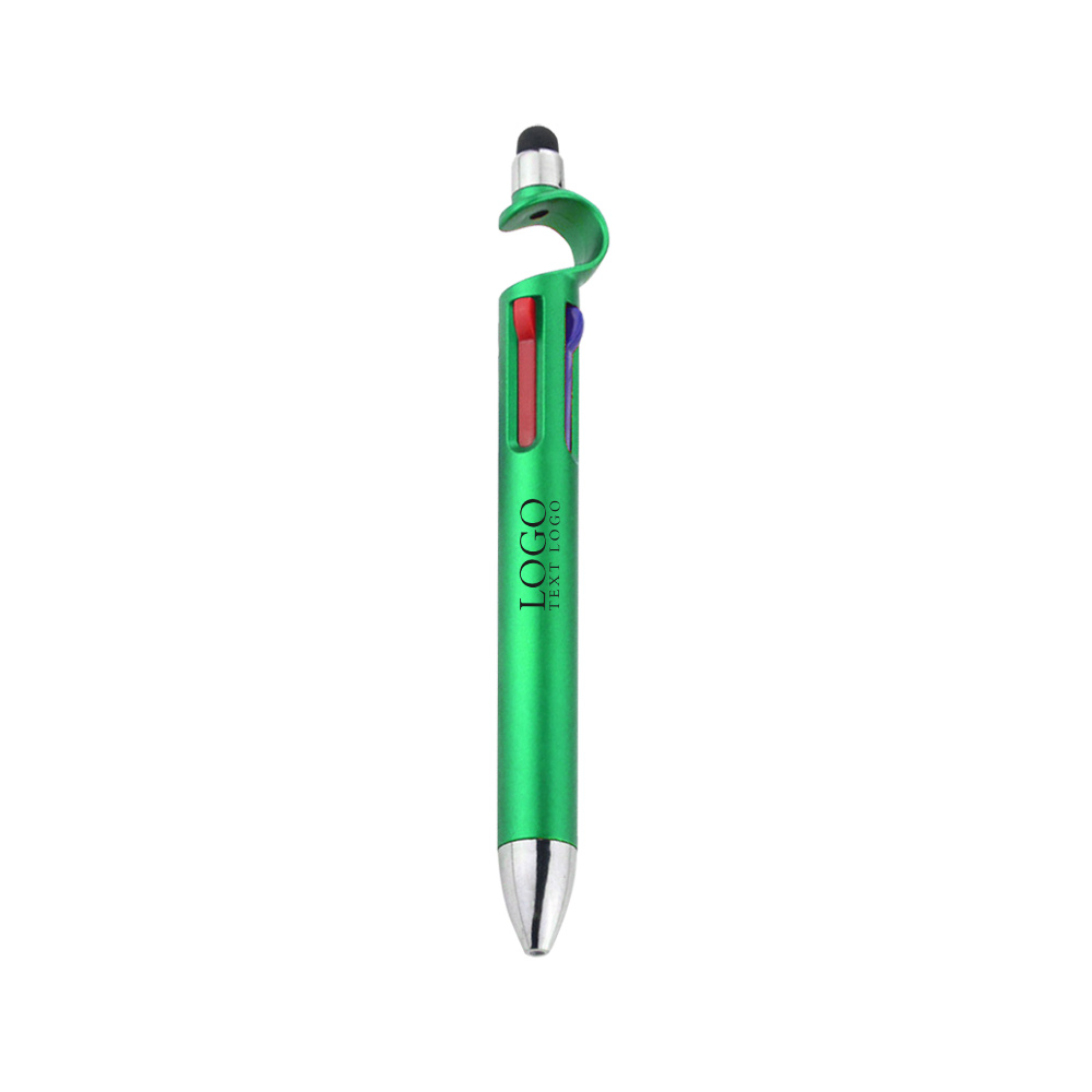 Customizable Multi-color Touch Stand Ballpoint Pen with logo-green